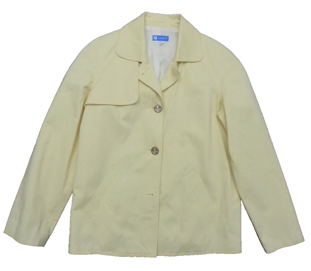 Vtg 70s Koret Lined Gold Anchor Buttons Pockets Twill Jacket Boat Coat Yellow M